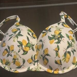Victoria's Secret Lemon Print Bikini Top - White and Yellow